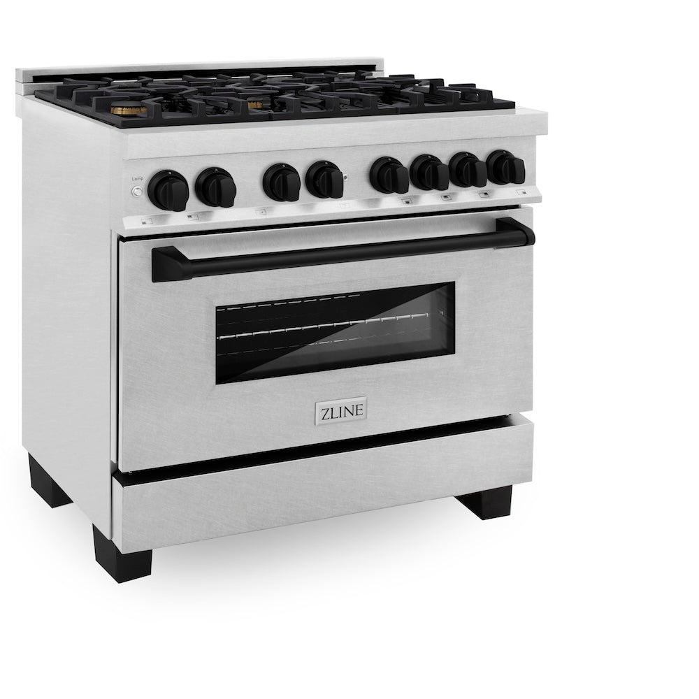 ZLINE Autograph Edition Legacy 36-inch range in satin stainless steel and matte black accents RASZ-SN-36-MB, view 4