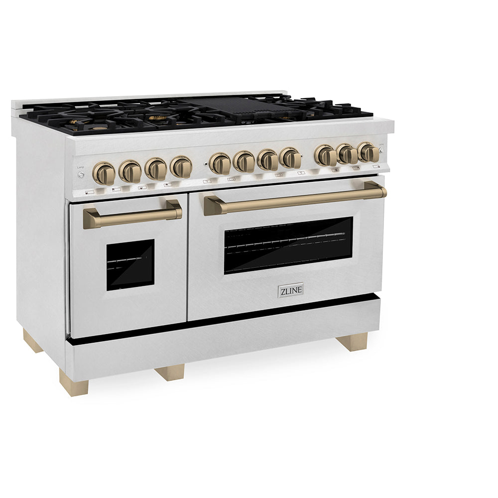 ZLINE Autograph Edition Legacy 48-inch range in satin stainless steel and champagne bronze accents RASZ-SN-48-CB, view 5