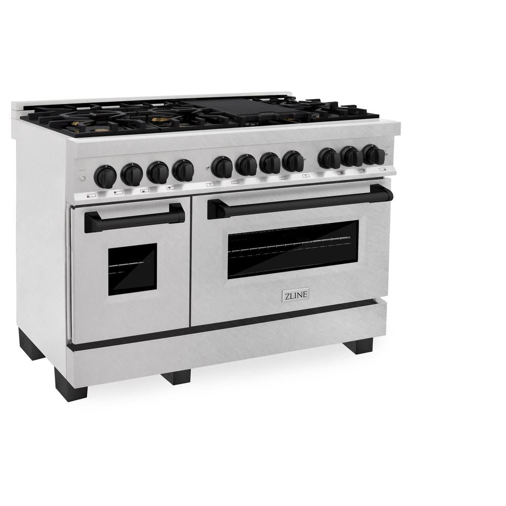 ZLINE Autograph Edition Legacy 48-inch range in satin stainless steel and matte black accents RASZ-SN-48-MB, view 3