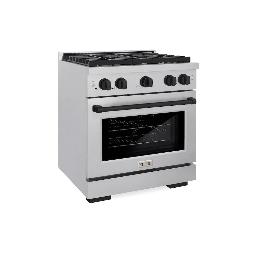 ZLINE Autograph Edition Paramount 30-inch range in satin stainless steel and matte black accents SDRSZ-30-MB