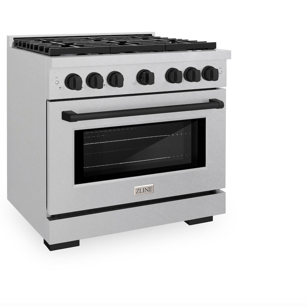 ZLINE Autograph Edition Paramount 36-inch range in satin stainless steel and matte black accents SDRSZ-36-MB, view 5
