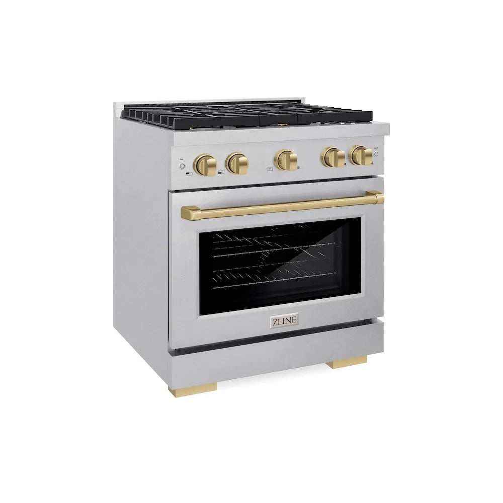 ZLINE Autograph Edition Paramount 30-inch range in satin stainless steel and champagne bronze accents SGRSZ-30-CB