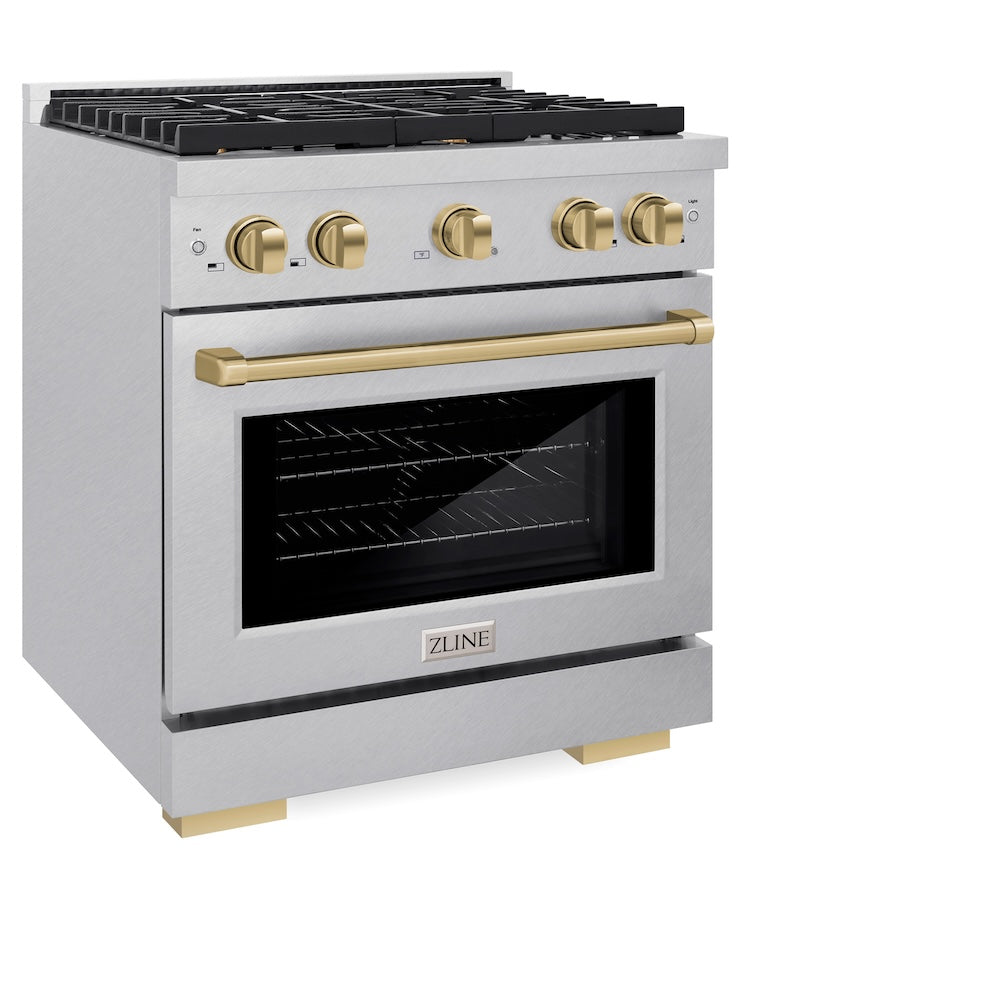 ZLINE Autograph Edition Paramount 30-inch range in satin stainless steel and champagne bronze accents SGRSZ-30-CB, view 6