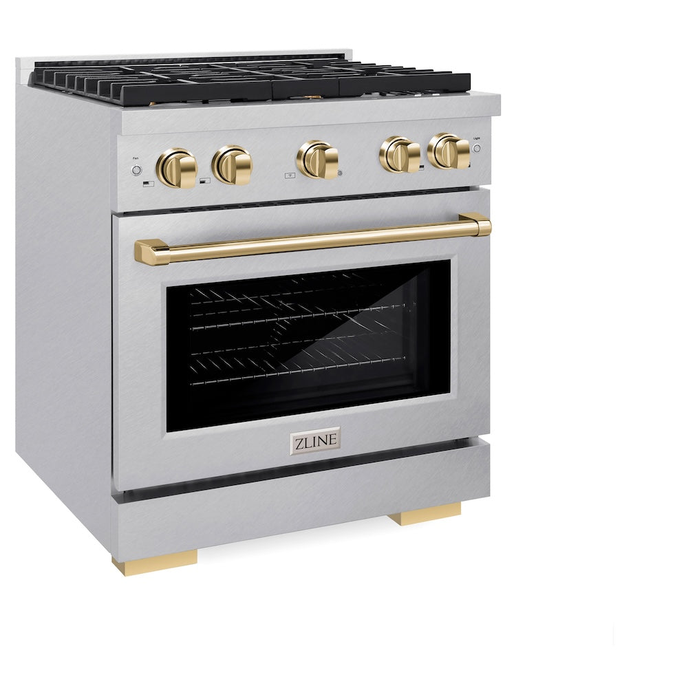 ZLINE Autograph Edition Paramount 30-inch range in satin stainless steel and polished gold accents SGRSZ-30-G, view 5
