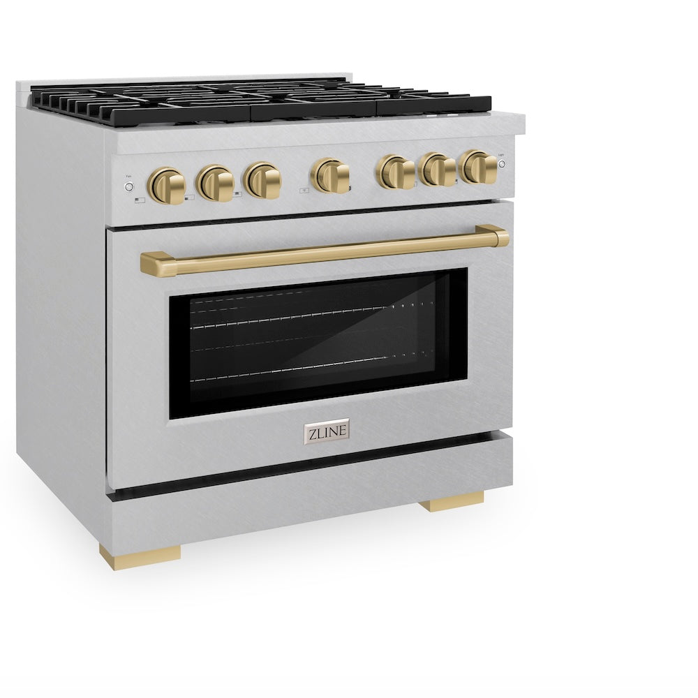 ZLINE Autograph Edition Paramount 36-inch range in satin stainless steel and champagne bronze accents SGRSZ-36-CB, view 5