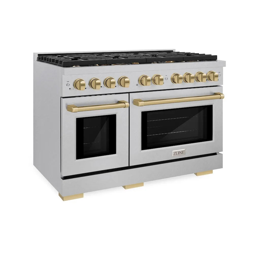 ZLINE Autograph Edition Paramount 48-inch range in satin stainless steel and champagne bronze accents SGRSZ-48-CB