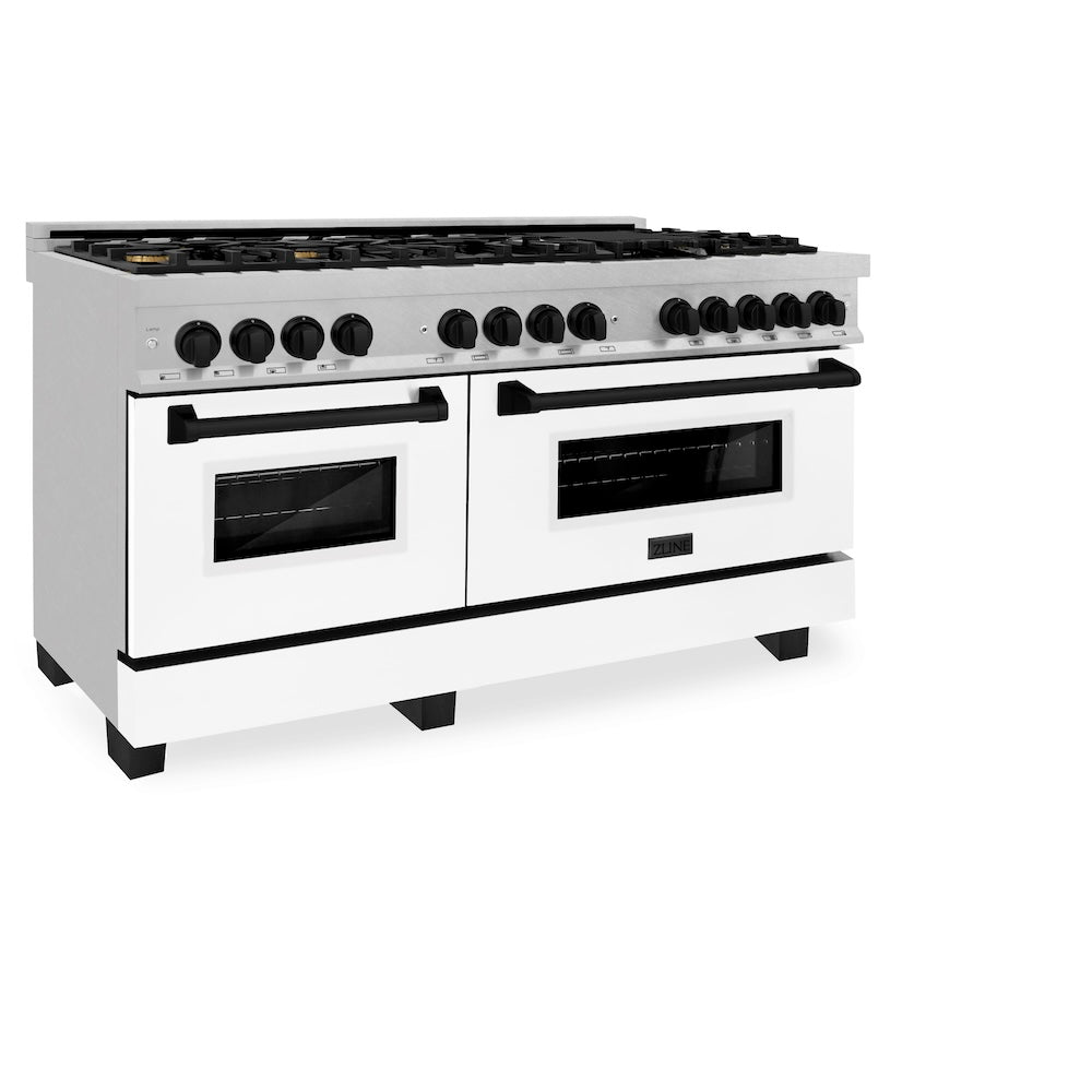 ZLINE Autograph Edition Legacy 60-inch range in satin stainless steel with white matte door and matte black accents RASZ-WM-60-MB, view 5