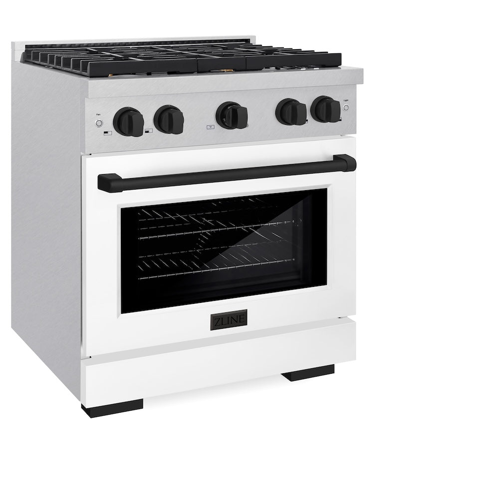 ZLINE Autograph Edition Paramount 30-inch range in satin stainless steel with white matte door and matte black accents SDRSZ-WM-30-MB, view 7