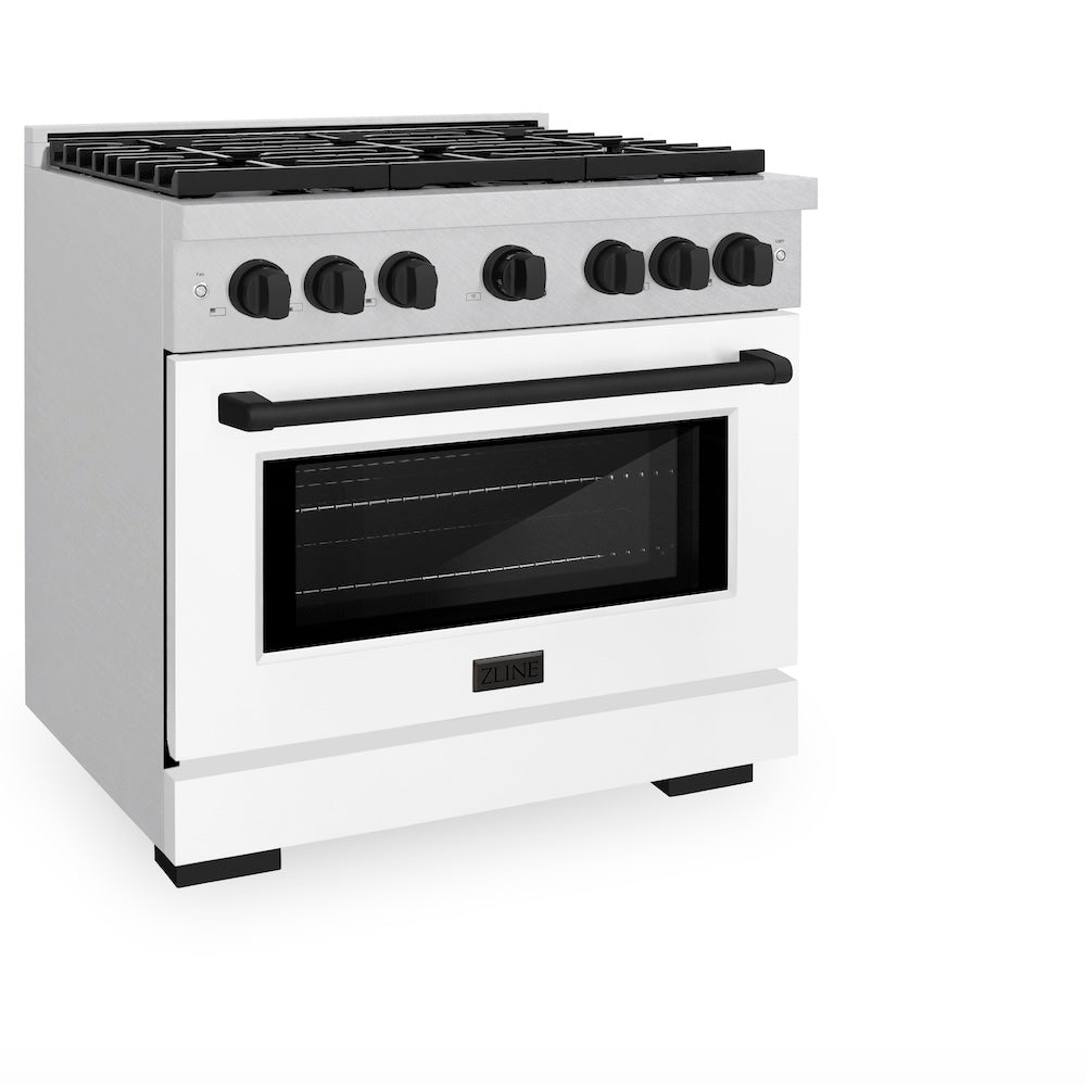 ZLINE Autograph Edition Paramount 36-inch range in satin stainless steel with white matte door and matte black accents SGRSZ-WM-36-MB, view 5