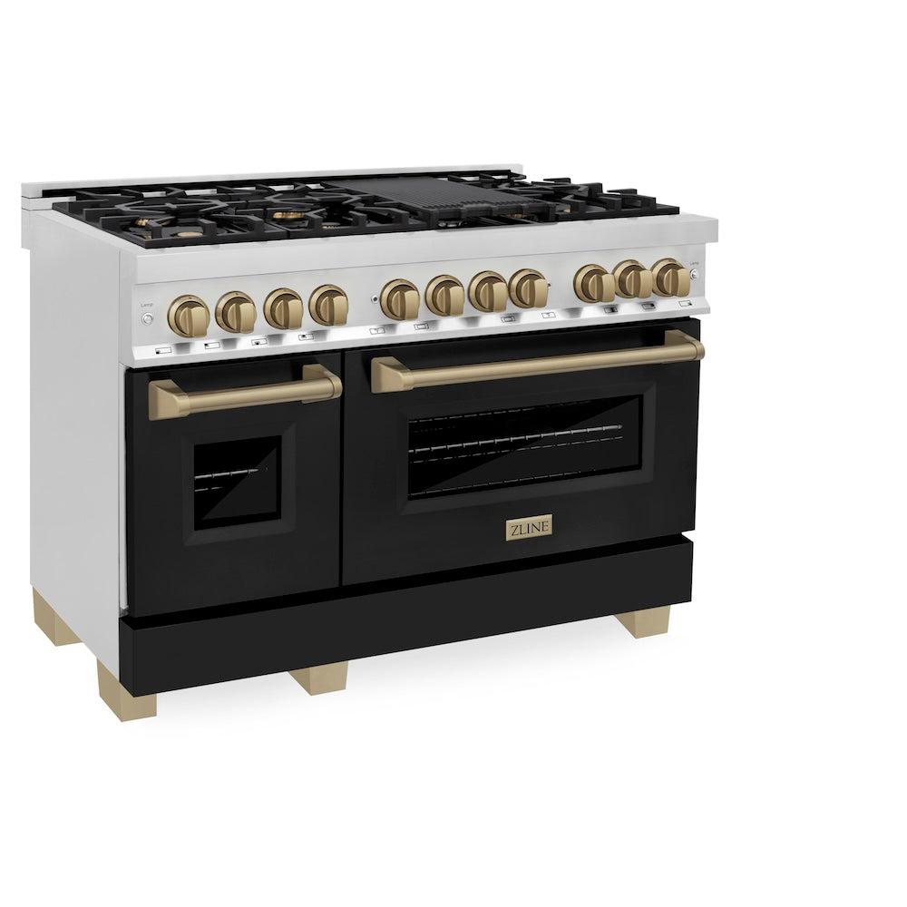 ZLINE Autograph Edition Legacy 48-inch range in stainless steel with black matte door and champagne bronze accents RAZ-BLM-48-CB, view 4