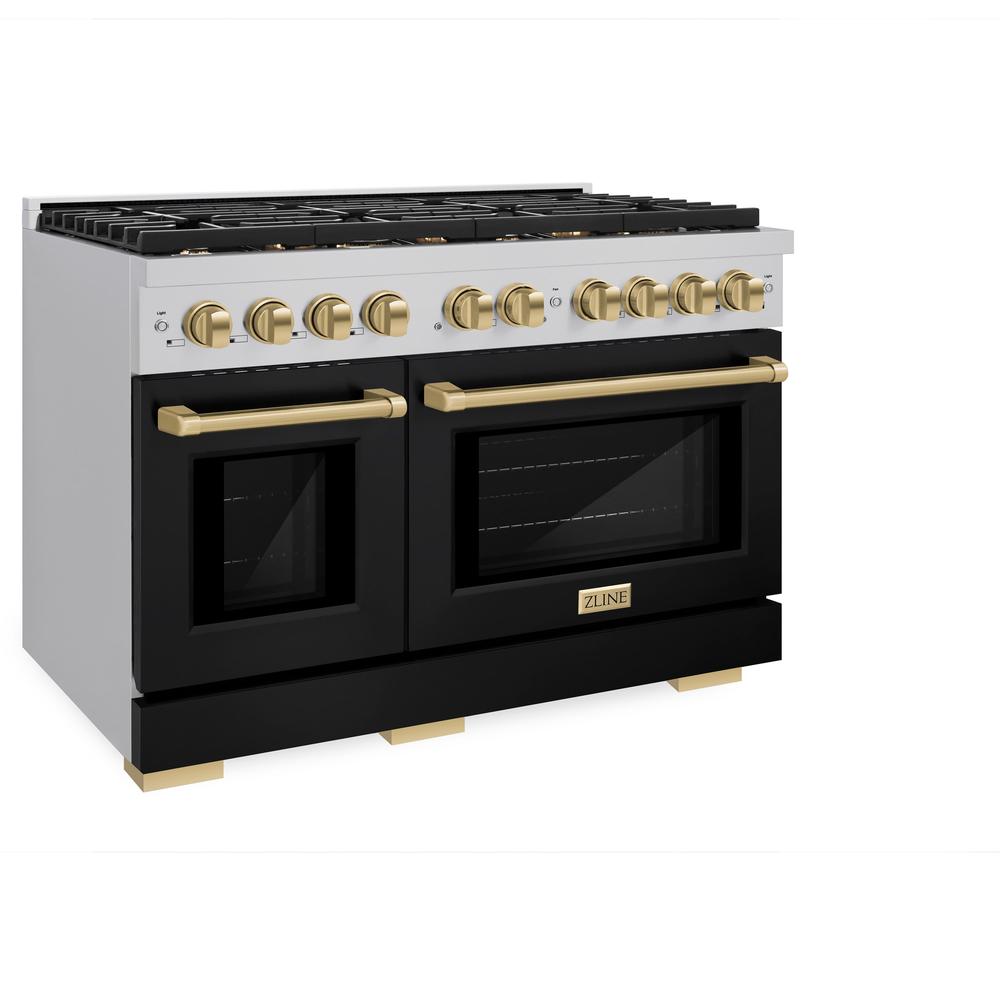 ZLINE Autograph Edition Paramount 48-inch range in stainless steel with black matte door and champagne bronze accents SDRZ-BLM-48-CB, view 5