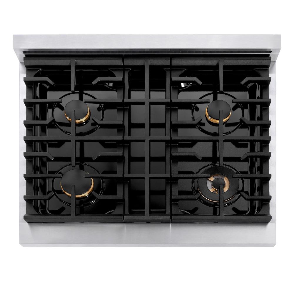 ZLINE Autograph Edition Paramount 30-inch range in stainless steel and champagne bronze accents SDRZ-30-CB, from above