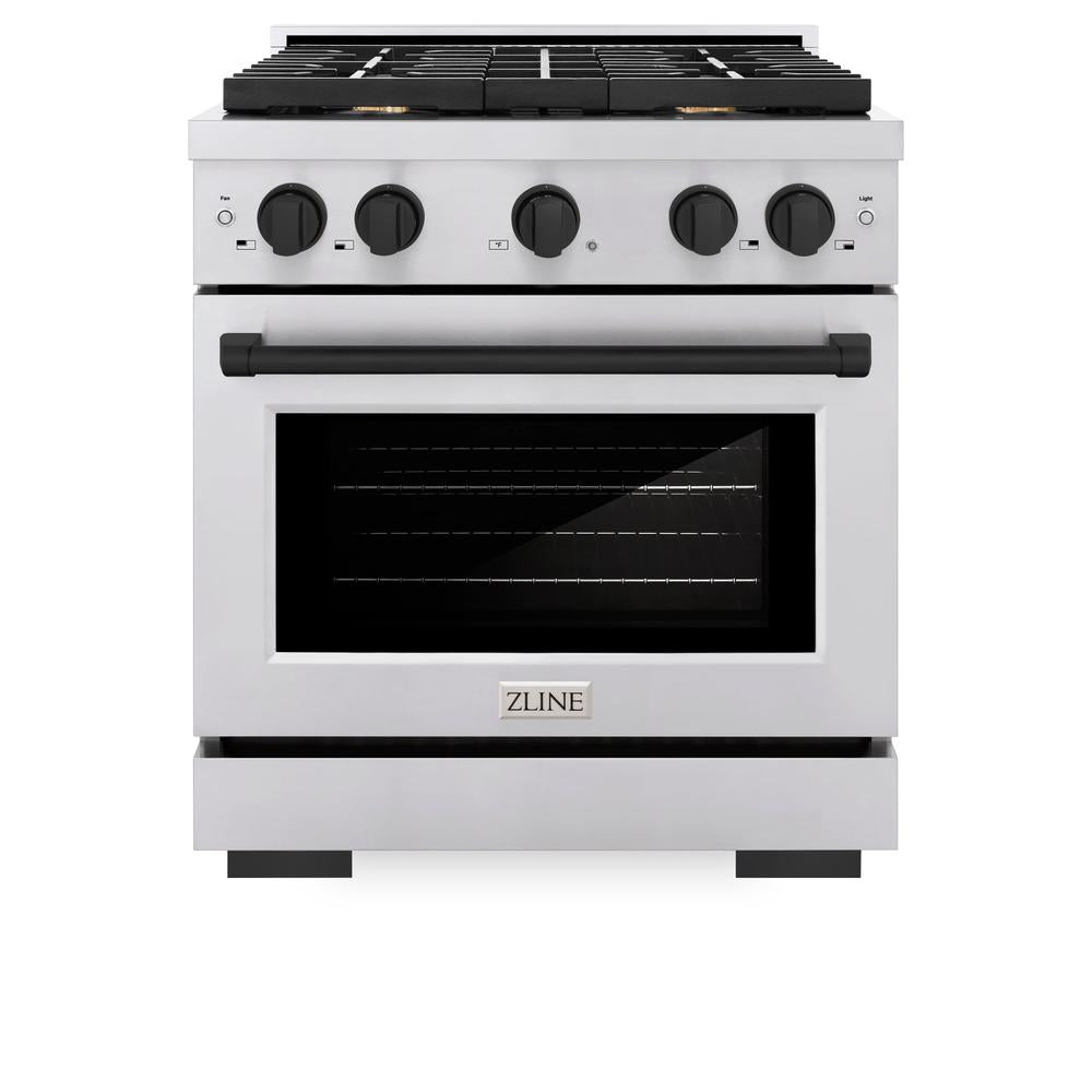 ZLINE Autograph Edition Paramount 30-inch range in stainless steel and matte black accents SDRZ-30-MB, front view