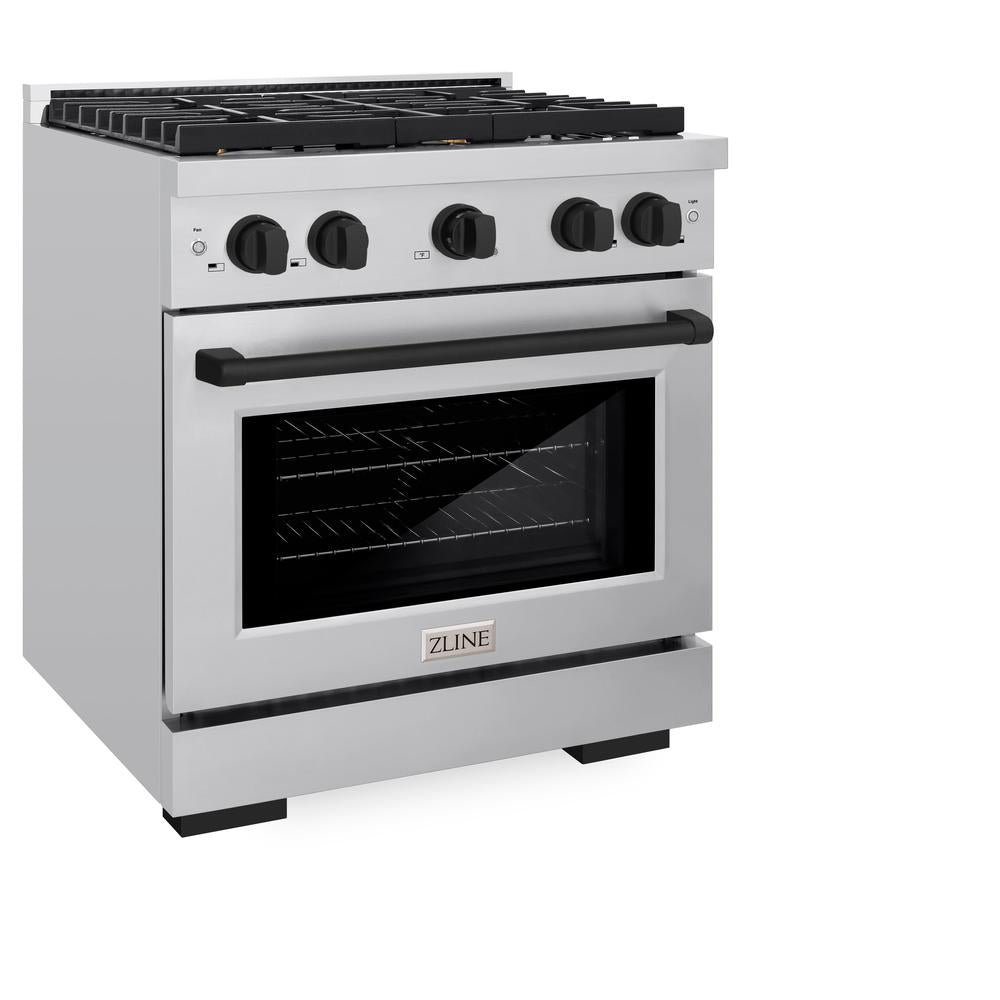 ZLINE Autograph Edition Paramount 30-inch range in stainless steel and matte black accents SDRZ-30-MB, side view