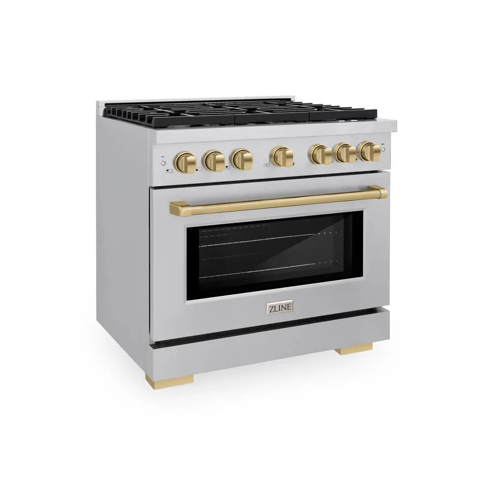 ZLINE Autograph Edition Paramount 36-inch range in stainless steel and champagne bronze accents SDRZ-36-CB
