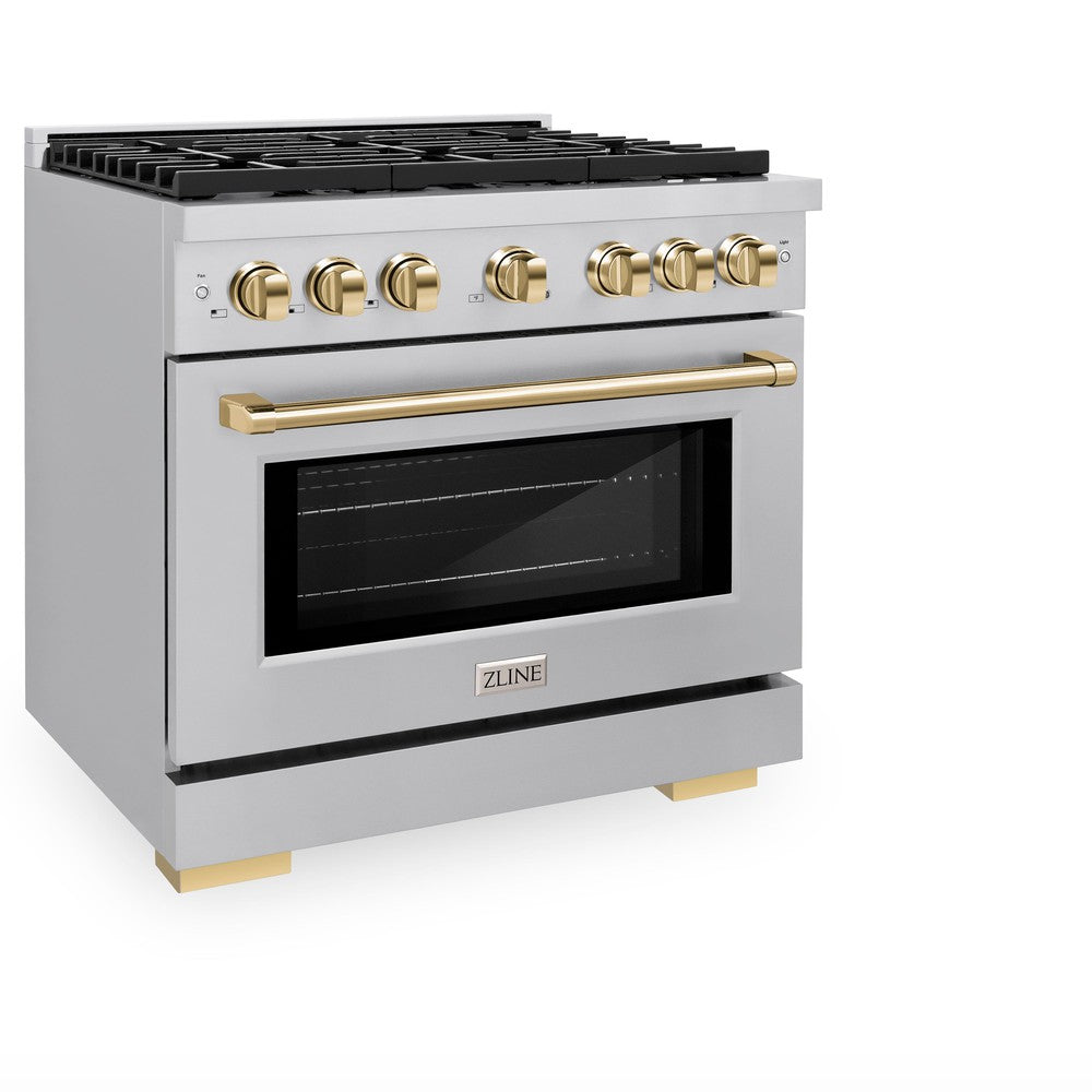 ZLINE Autograph Edition Paramount 36-inch range in stainless steel and polished gold accents SDRZ-36-G, view 3