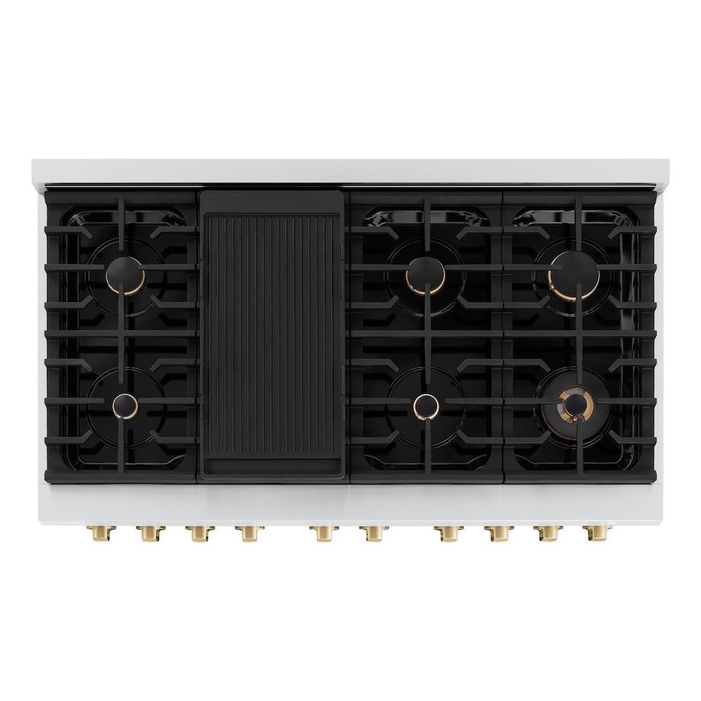ZLINE Autograph Edition Paramount 48-inch range in stainless steel and champagne bronze accents SDRZ-48-CB, from above