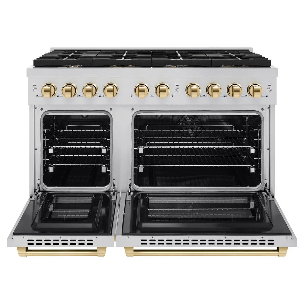 ZLINE Autograph Edition Paramount 48-inch range in stainless steel and polished gold accents SDRZ-48-G, front view