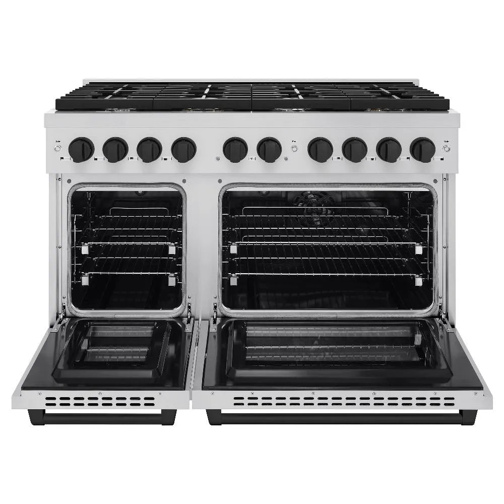 ZLINE Autograph Edition Paramount 48-inch range in stainless steel and matte black accents SDRZ-48-MB, front view