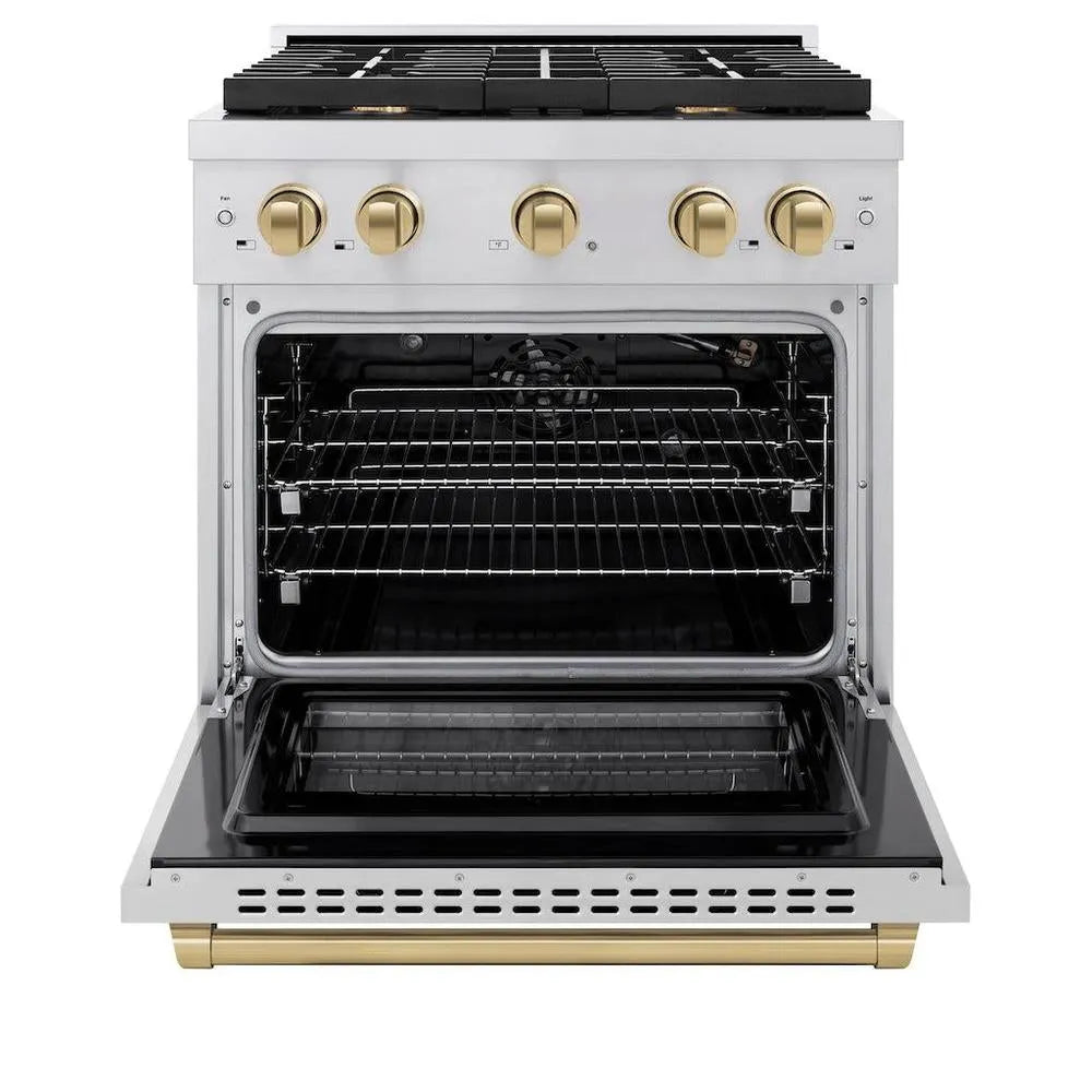 ZLINE Autograph Edition Paramount 30-inch range in stainless steel and champagne bronze accents SGRZ-30-CB, front view