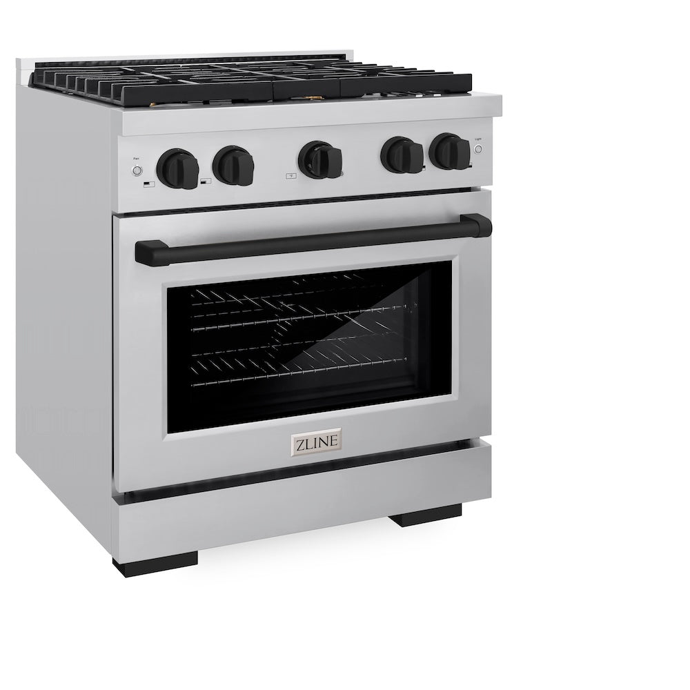 ZLINE Autograph Edition Paramount 30-inch range in stainless steel and matte black accents SGRZ-30-MB, side view