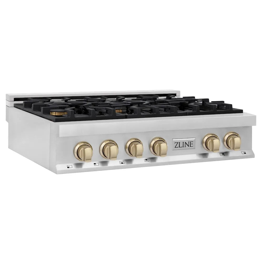 ZLINE Autograph Edition Legacy 36-inch rangetop in stainless steel and polished gold accents RTZ-36-G
