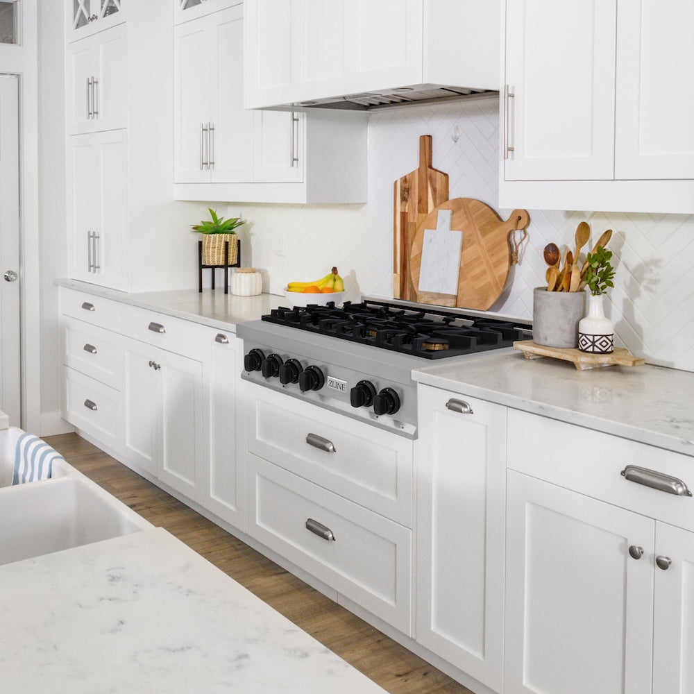 ZLINE Autograph Edition Legacy 36-inch rangetop in stainless steel and matte black accents RTZ-36-MB, from above