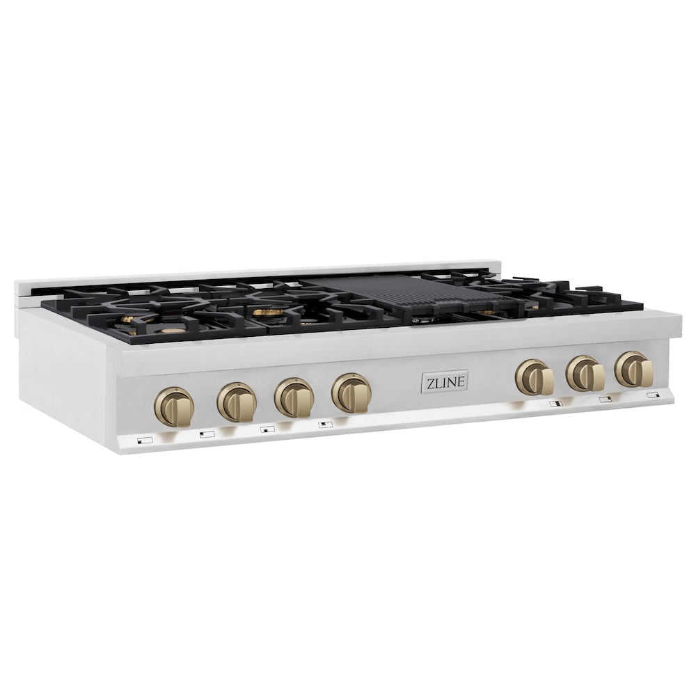 ZLINE Autograph Edition Legacy 48-inch rangetop in stainless steel and champagne bronze accents RTZ-48-CB