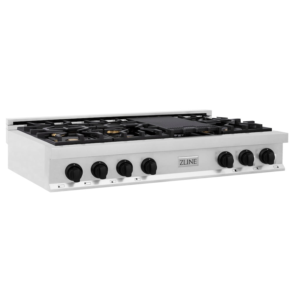 ZLINE Autograph Edition Legacy 48-inch rangetop in stainless steel and matte black accents RTZ-48-MB