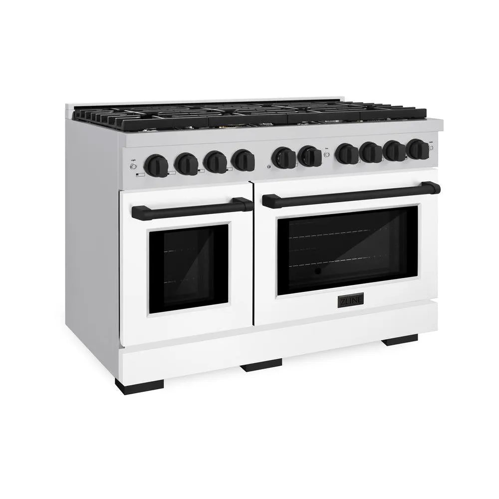 ZLINE Autograph Edition Paramount 48-inch range in stainless steel with white matte door and matte black accents SDRZ-WM-48-MB