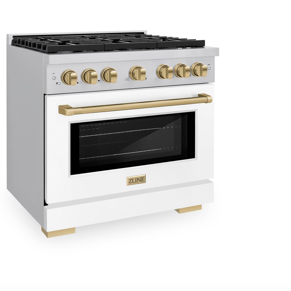 ZLINE Autograph Edition Paramount 36-inch range in stainless steel with white matte door and champagne bronze accents SDRZ-WM-36-CB, view 3