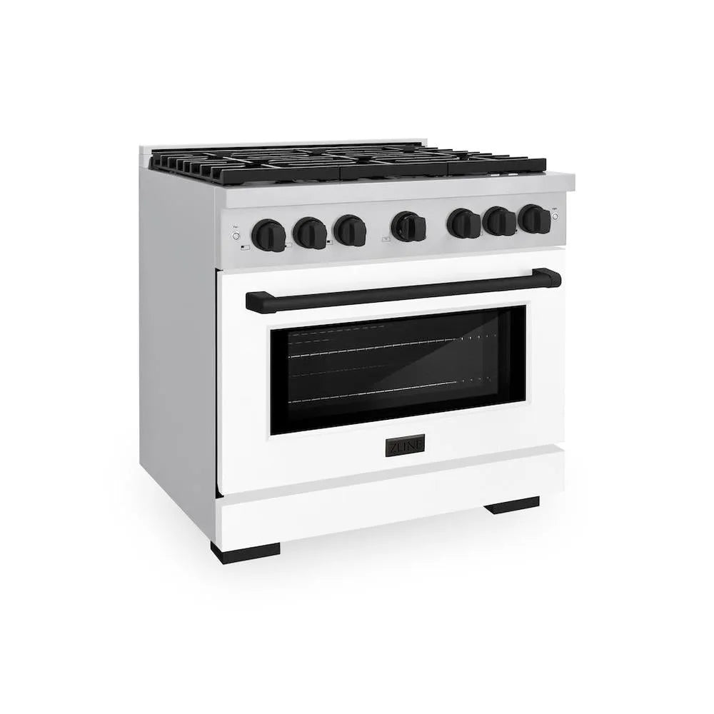 ZLINE Autograph Edition Paramount 36-inch range in stainless steel with white matte door and matte black accents SGRZ-WM-36-MB