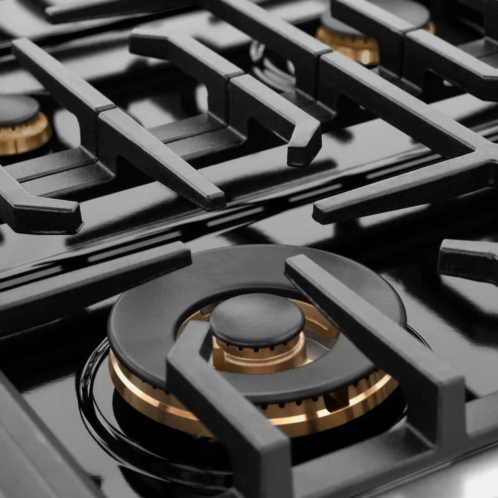 ZLINE Autograph Edition Paramount 48-inch range in stainless steel with white matte door and champagne bronze accents SGRZ-WM-48-CB, detail