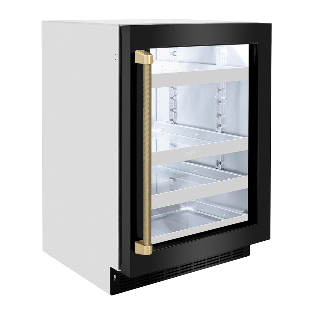ZLINE Autograph Edition Touchstone 24-inch beverage fridge in black stainless steel and champagne bronze accents RBSOZ-BS-24-KCB, view 3