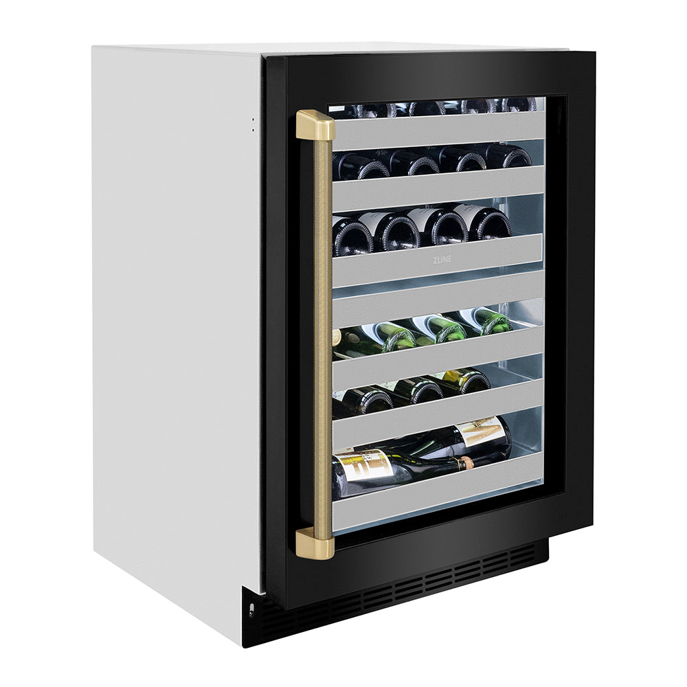 ZLINE Autograph Edition Touchstone 24-inch wine cooler in black stainless steel and champagne bronze accents RWDOZ-BS-24-KCB, view 6