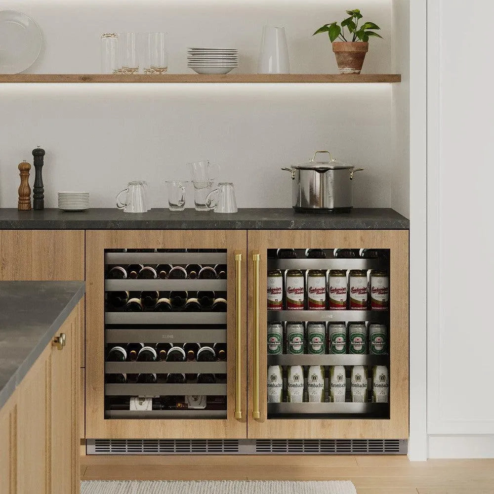 ZLINE Autograph Edition Touchstone 24-inch beverage fridge, panel ready and champagne bronze accents RBSPOZ-24-CB, view 2