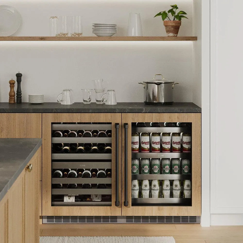ZLINE Autograph Edition Touchstone 24-inch wine cooler, panel ready and matte black accents RWDPOZ-24-MB, view 2