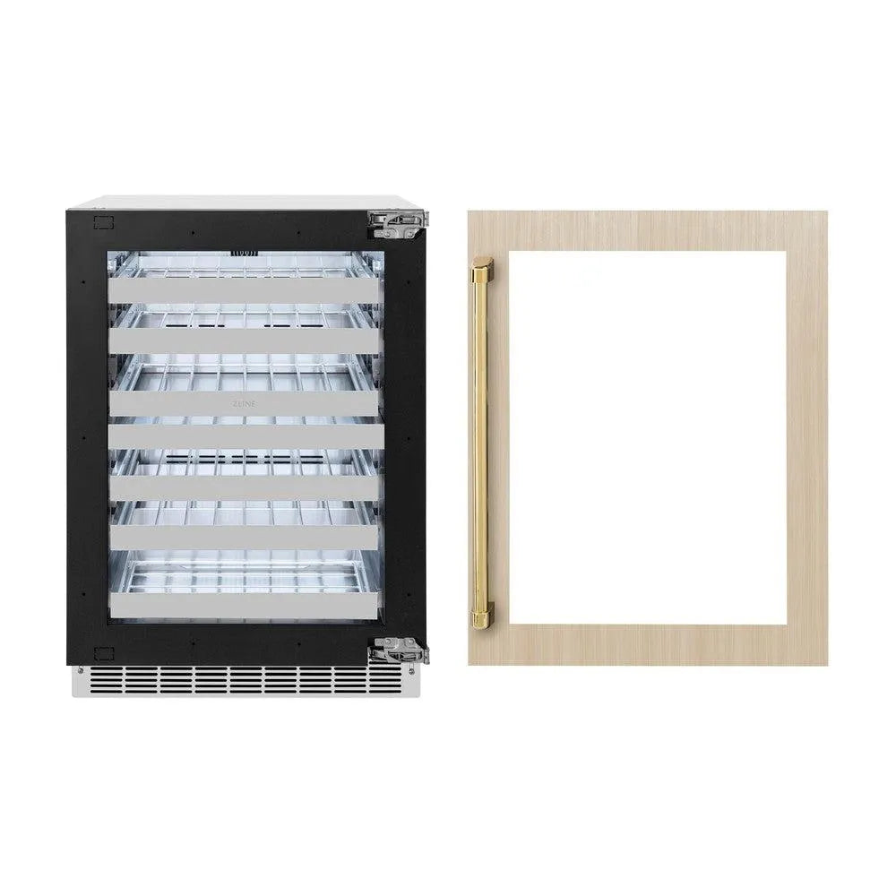 ZLINE Autograph Edition Touchstone 24-inch wine cooler, panel ready and polished gold accents RWDPOZ-24-G