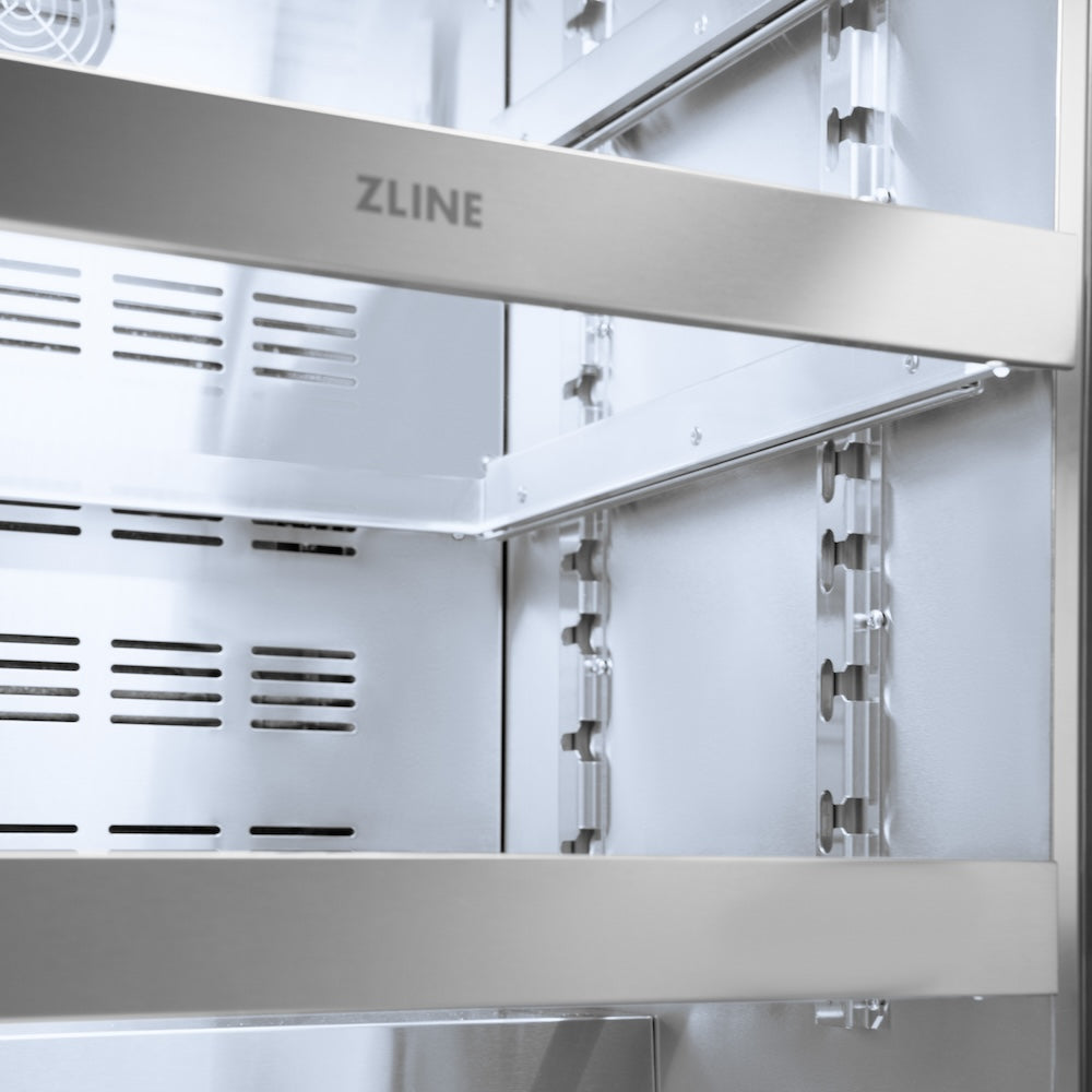 ZLINE Autograph Edition Touchstone 24-inch beverage fridge in satin stainless steel and champagne bronze accents RBSOZ-SN-24-CB, detail