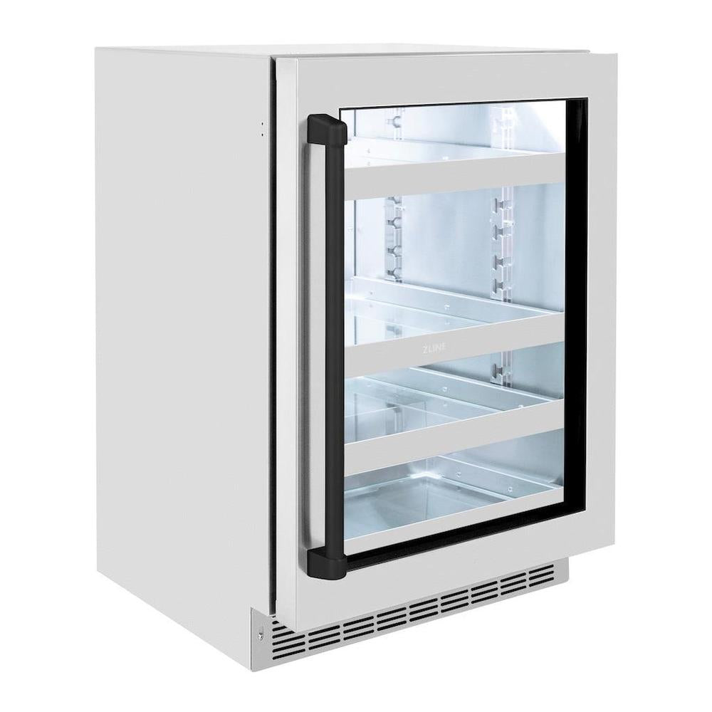 ZLINE Autograph Edition Touchstone 24-inch beverage fridge in stainless steel and matte black accents RBSOZ-GS-24-MB, side view