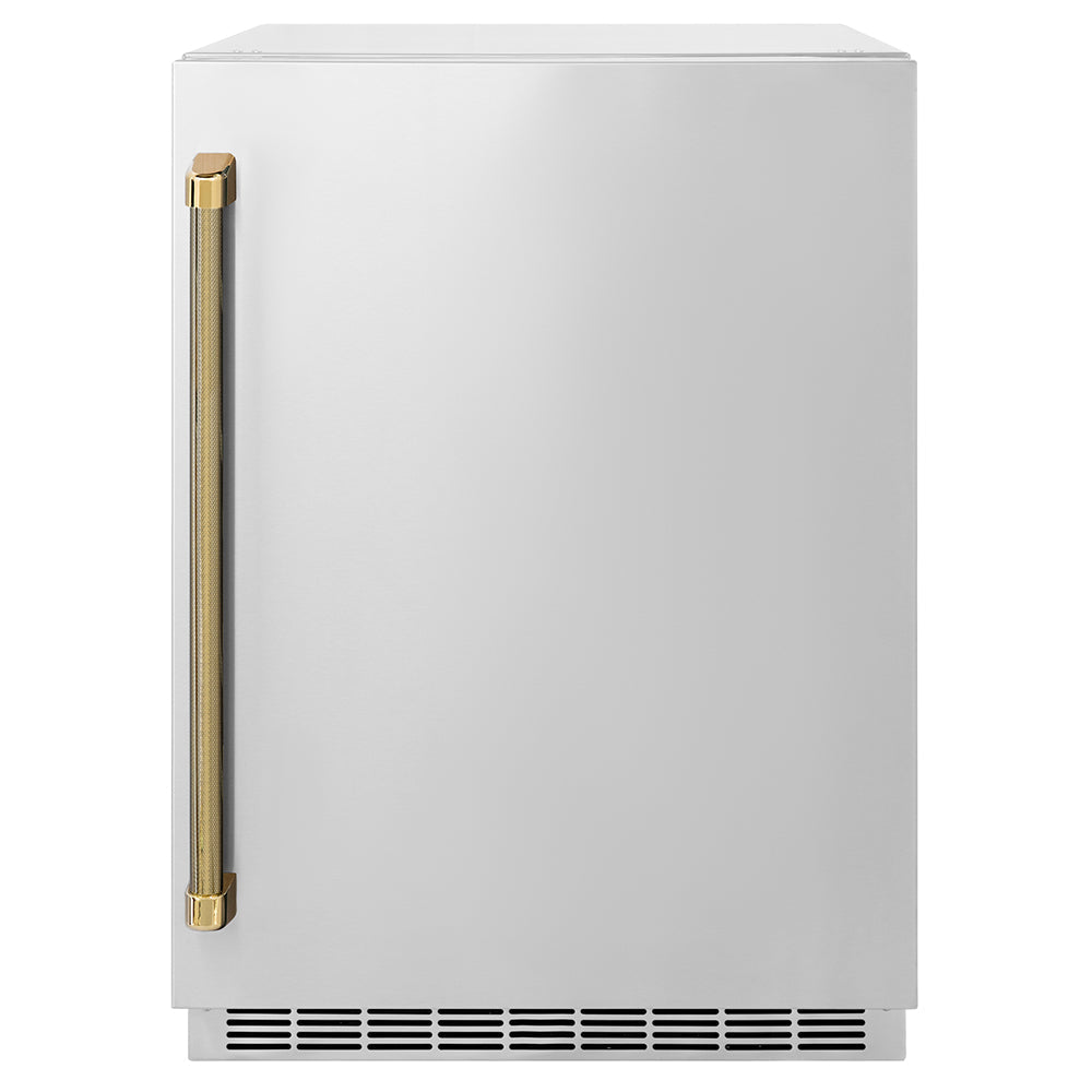 ZLINE Autograph Edition Touchstone 24-inch beverage fridge in stainless steel and polished gold accents RBSOZ-ST-24-KG