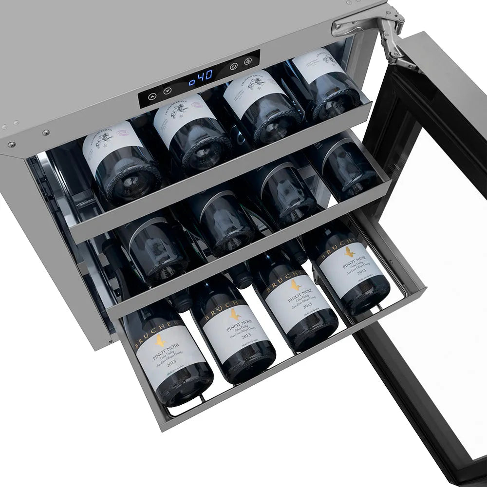 ZLINE Autograph Edition Touchstone 24-inch wine cooler in stainless steel and polished gold accents RWDOZ-GS-24-KG, detail