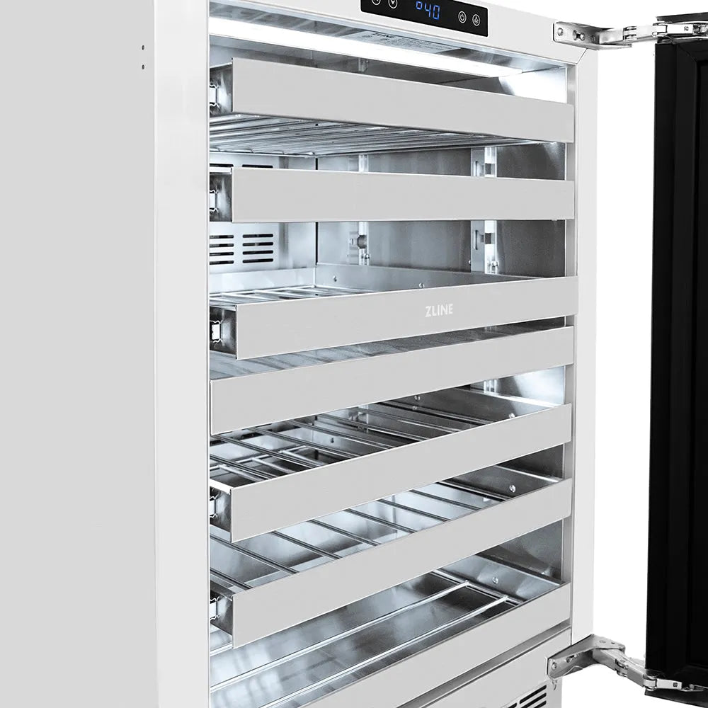 ZLINE Autograph Edition Touchstone 24-inch wine cooler in stainless steel and polished nickel accents RWDOZ-GS-24-KPN, detail
