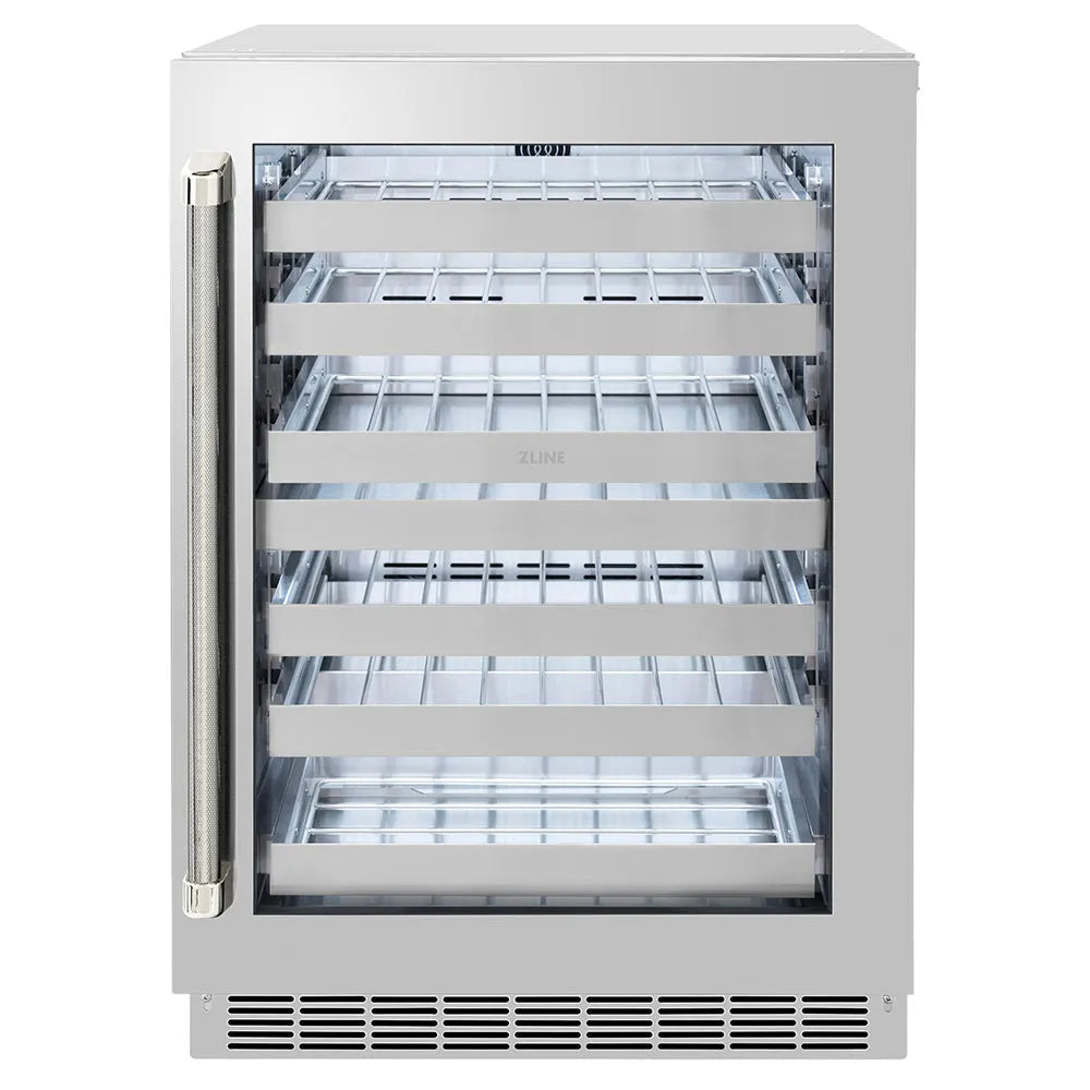 ZLINE Autograph Edition Touchstone 24-inch wine cooler in stainless steel and polished nickel accents RWDOZ-GS-24-KPN