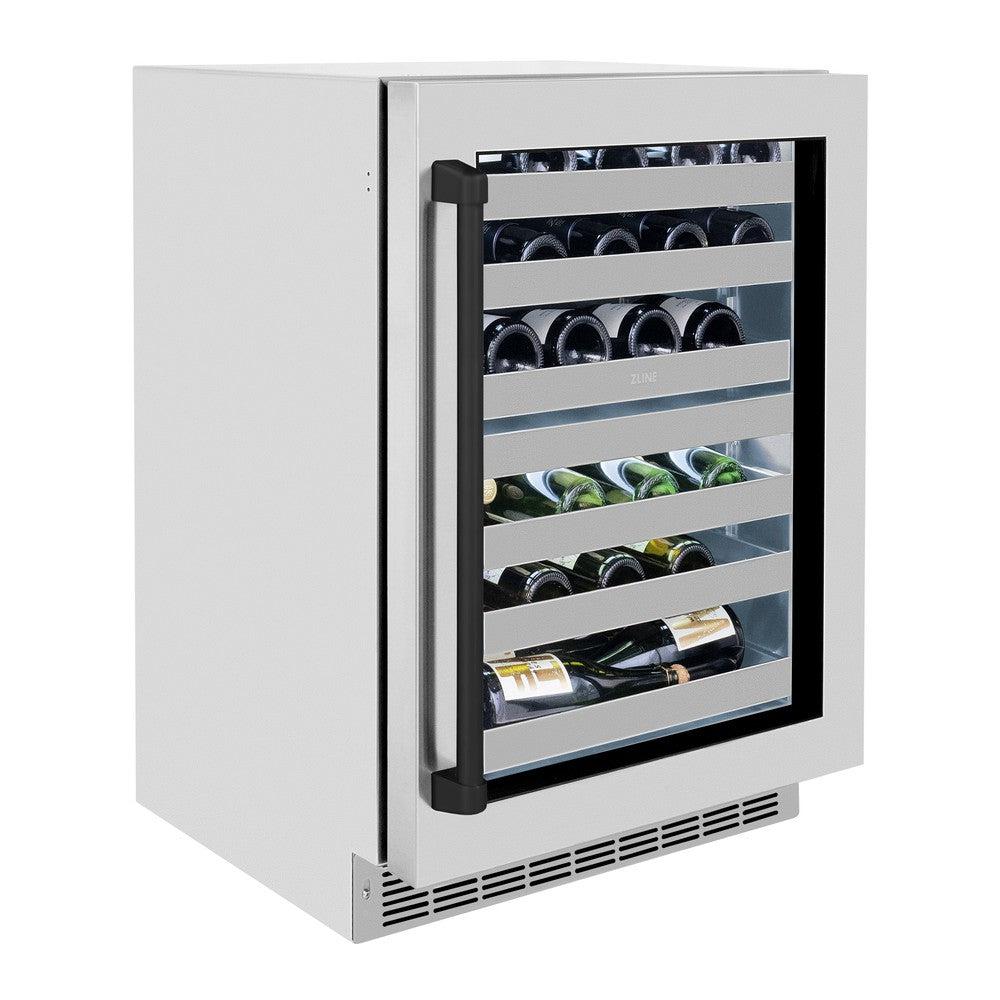 ZLINE Autograph Edition Touchstone 24-inch wine cooler in stainless steel and matte black accents RWDOZ-GS-24-MB, view 5