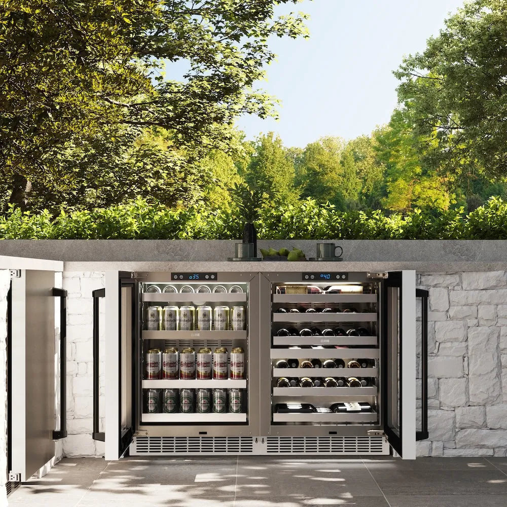 ZLINE Autograph Edition Touchstone 24-inch wine cooler in white matte and matte black accents RWDOZ-WM-24-MB, front view