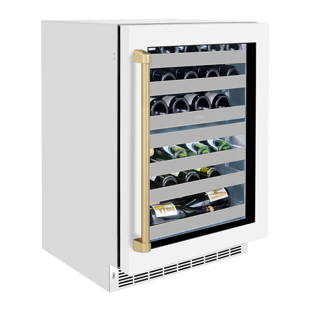 ZLINE Autograph Edition Touchstone 24-inch wine cooler in white matte and champagne bronze accents RWDOZ-WM-24-CB, view 4