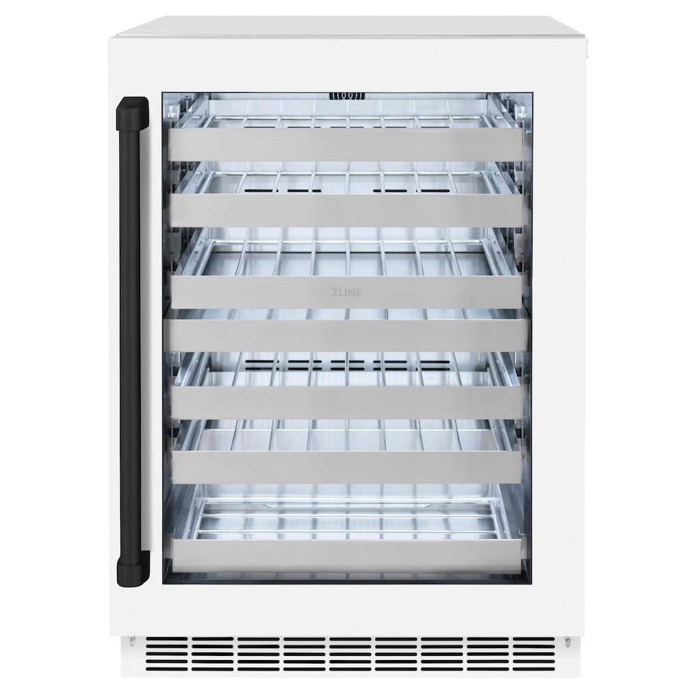 ZLINE Autograph Edition Touchstone 24-inch wine cooler in white matte and matte black accents RWDOZ-WM-24-MB