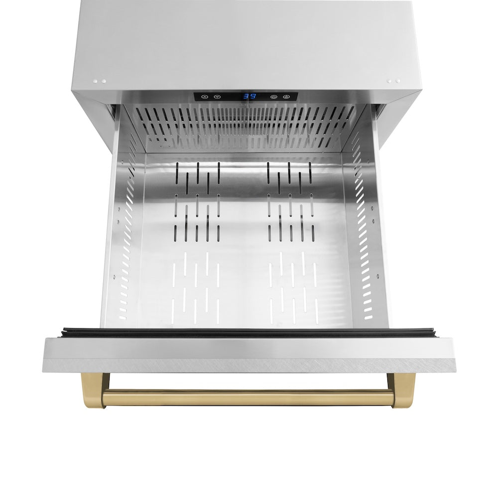 ZLINE Autograph Edition Touchstone 24-inch refrigerator in satin stainless steel and champagne bronze accents RDSOZ-SN-24-CB, detail