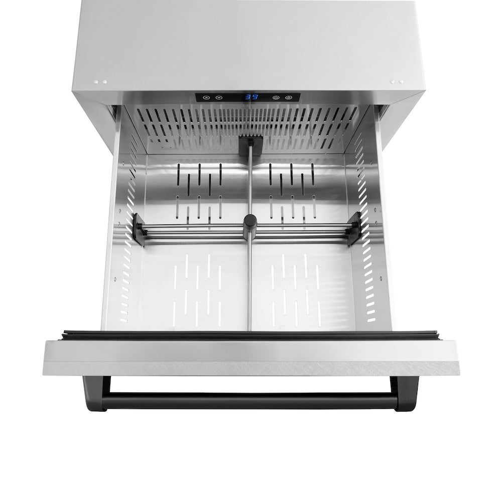 ZLINE Autograph Edition Touchstone 24-inch refrigerator in satin stainless steel and matte black accents RDSOZ-SN-24-MB, detail